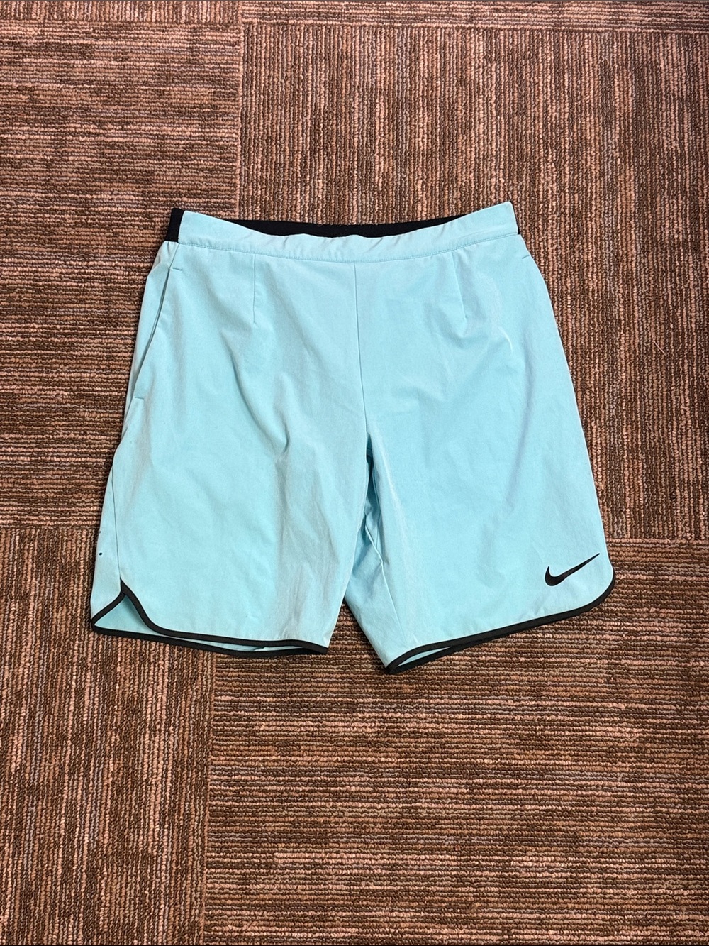 Nike Men’s Light Aqua Athletic Shorts with Black Accents